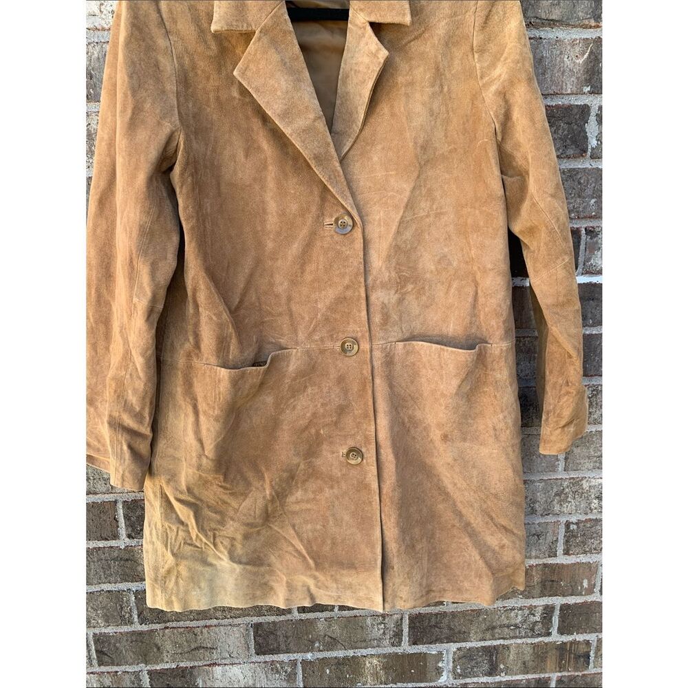 Take 50% OFF- Bernardo Genuine Leather Suede Trench Coat in Tan, Size-L - Picture 4 of 14